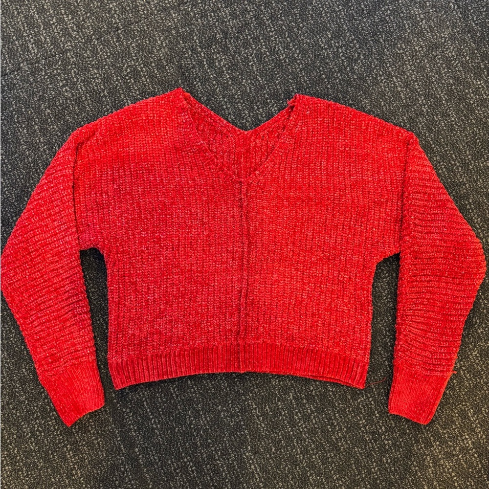 Red V-Neck Women's Sweater